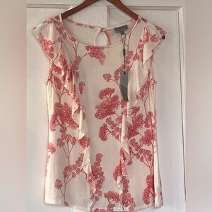 Joseph A Cream and Red Sleeveless Ruffled Blouse NWT Size petite medium